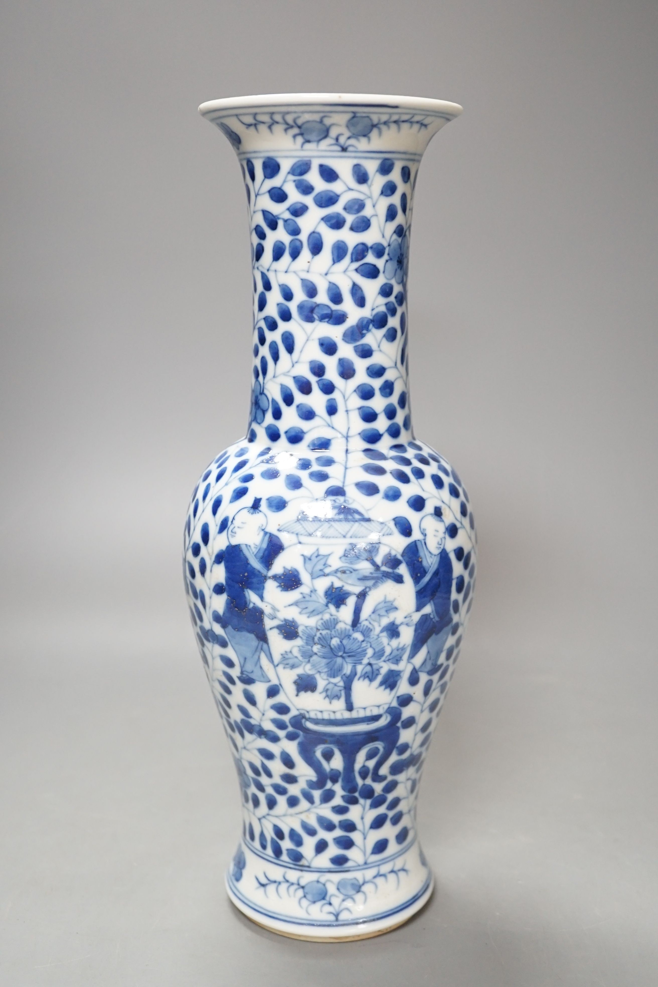 A Chinese blue and white floral vase - 31.5cm tall